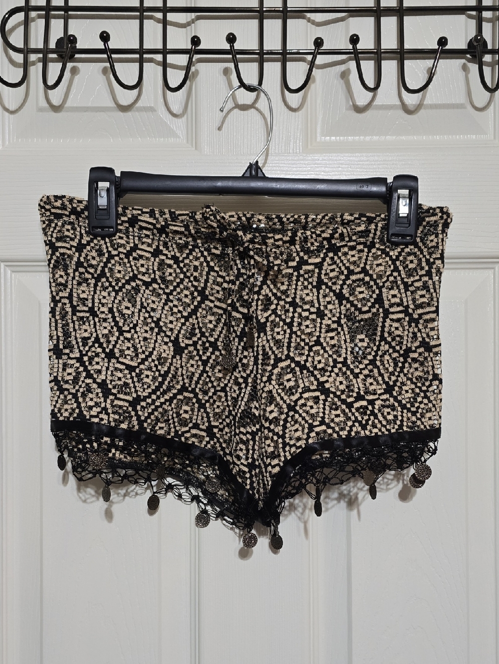 Black & Cream Lace-Trim Crochet Swim Cover Up